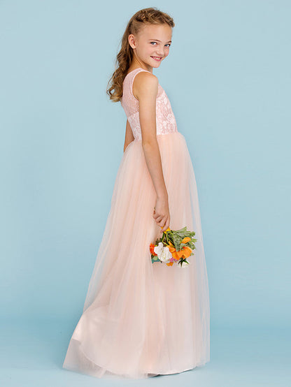 Princess A-Line Lace Tulle Junior Flower Girl Dress With Pleats for Weddings