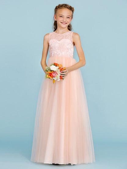 Princess A-Line Lace Tulle Junior Flower Girl Dress With Pleats for Weddings