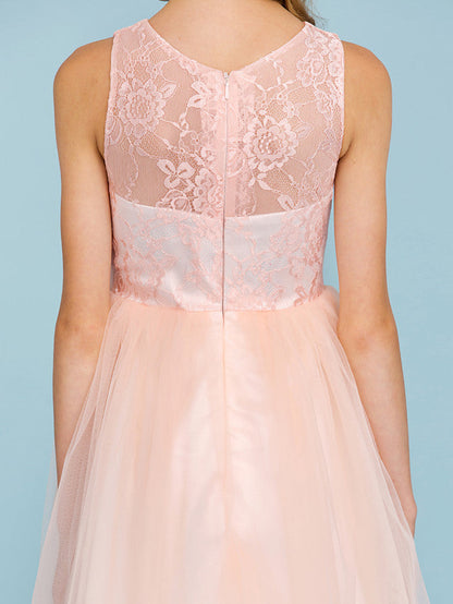 Princess A-Line Lace Tulle Junior Flower Girl Dress With Pleats for Weddings