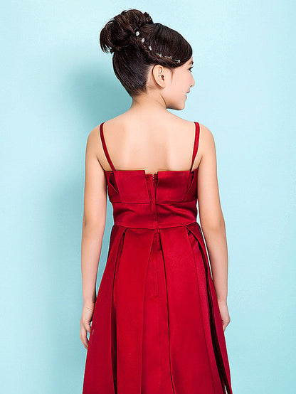 Princess A-Line Satin Junior Bridesmaid Dress with Sash Ribbon and Draping for Spring Summer and Fall - Hourglass & Inverted Triangle