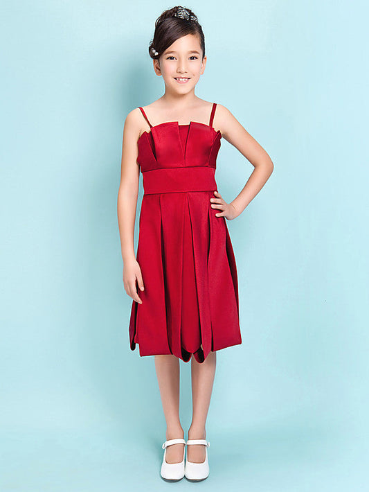 Princess A-Line Satin Junior Bridesmaid Dress with Sash Ribbon and Draping for Spring Summer and Fall - Hourglass & Inverted Triangle