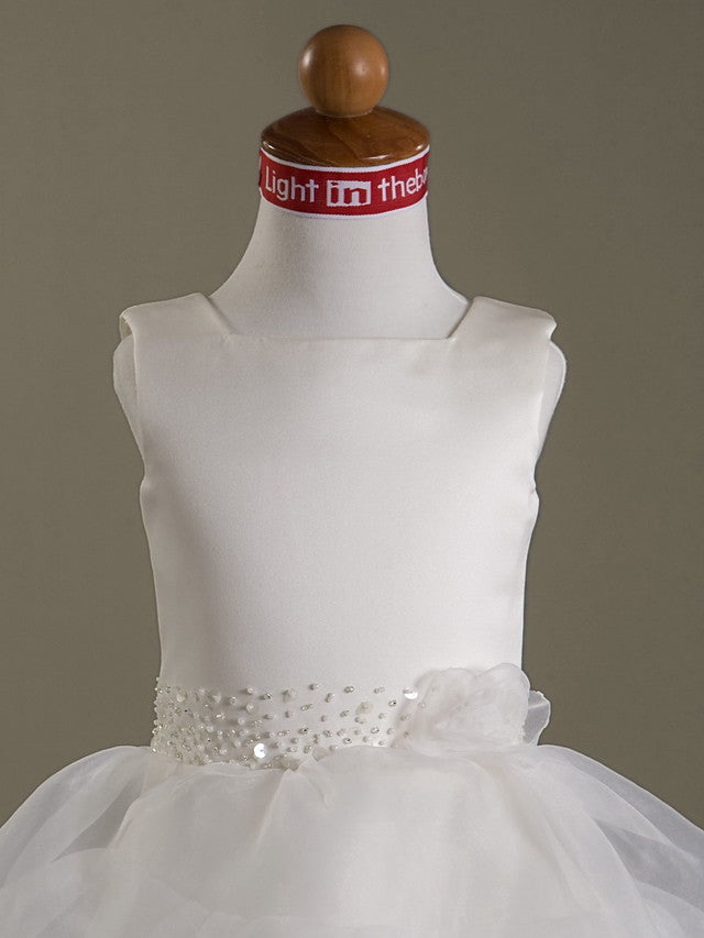 Princess Ball Gown A-Line Flower Girl Dresses With Beading and Sleeveless Square Neck Organza Satin