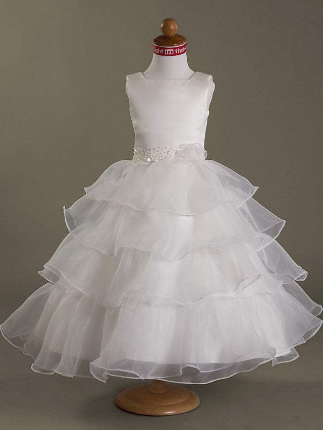 Princess Ball Gown A-Line Flower Girl Dresses With Beading and Sleeveless Square Neck Organza Satin