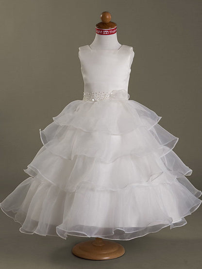 Princess Ball Gown A-Line Flower Girl Dresses With Beading and Sleeveless Square Neck Organza Satin