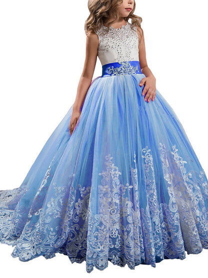 Princess Jewel Pageant Flower Girl Dresses with Sleeveless Bow