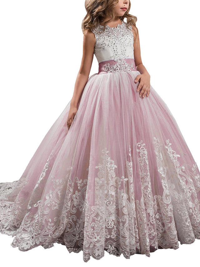 Princess Jewel Pageant Flower Girl Dresses with Sleeveless Bow