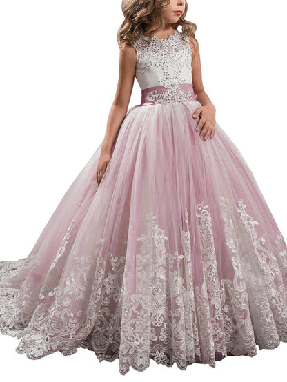 Princess Jewel Pageant Flower Girl Dresses with Sleeveless Bow