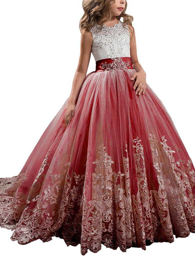 Princess Jewel Pageant Flower Girl Dresses with Sleeveless Bow