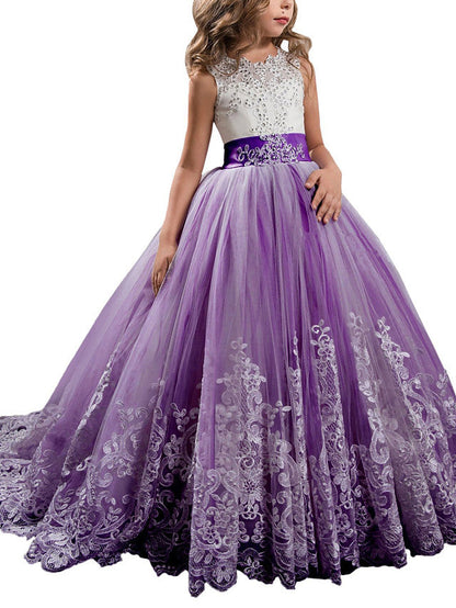 Princess Jewel Pageant Flower Girl Dresses with Sleeveless Bow