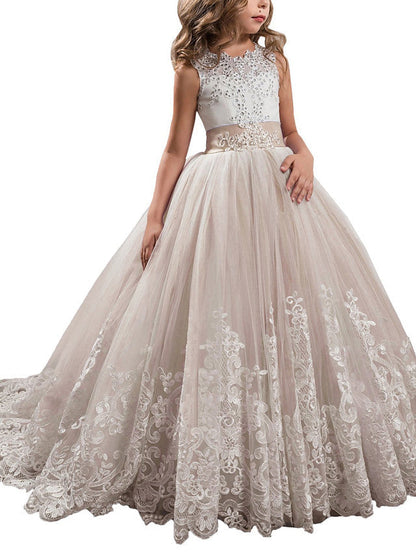 Princess Jewel Pageant Flower Girl Dresses with Sleeveless Bow