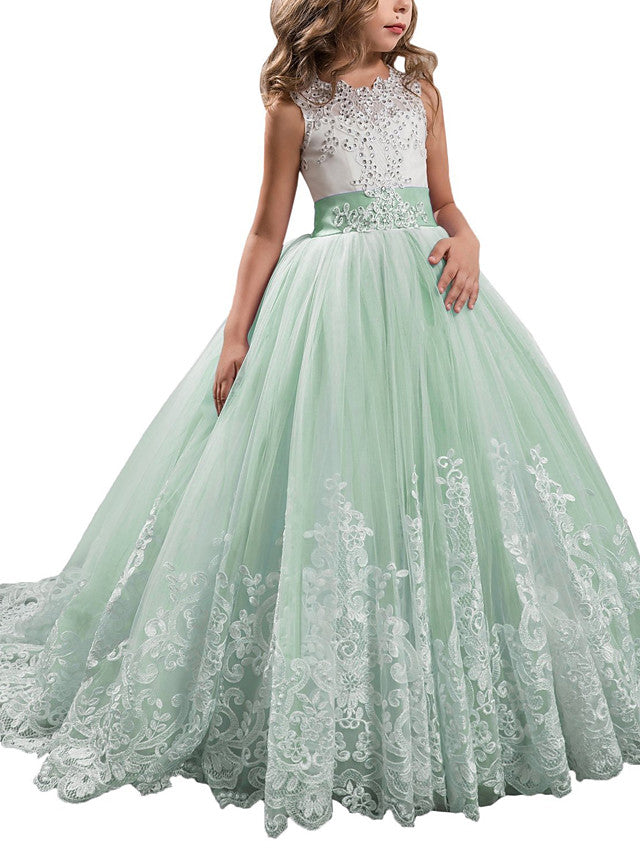 Princess Jewel Pageant Flower Girl Dresses with Sleeveless Bow