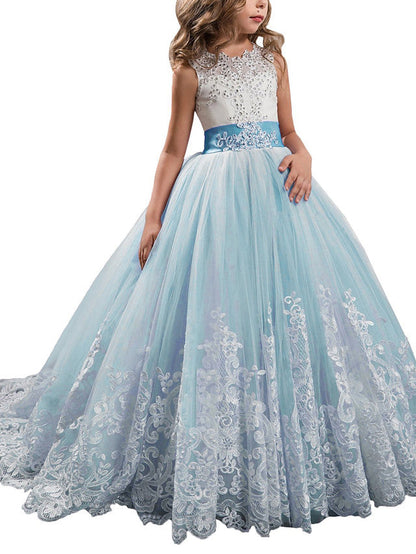 Princess Jewel Pageant Flower Girl Dresses with Sleeveless Bow