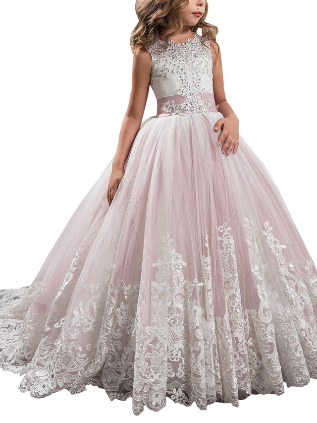 Princess Jewel Pageant Flower Girl Dresses with Sleeveless Bow