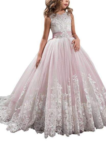 Princess Jewel Pageant Flower Girl Dresses with Sleeveless Bow