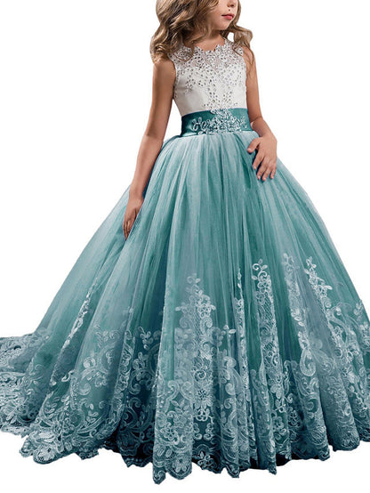Princess Jewel Pageant Flower Girl Dresses with Sleeveless Bow