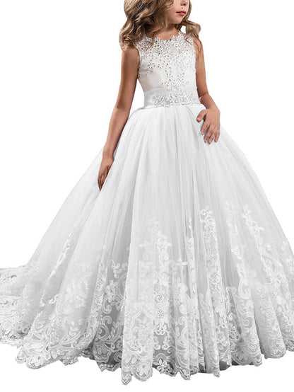 Princess Jewel Pageant Flower Girl Dresses with Sleeveless Bow