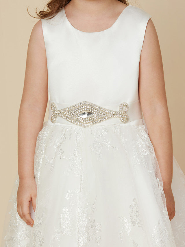 Princess Lace Satin Sleeveless Dress with Sash Bow for Flower Girls