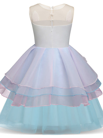 Princess Midi Party Dress ¡§C Satin Tulle Embroidery & Appliques