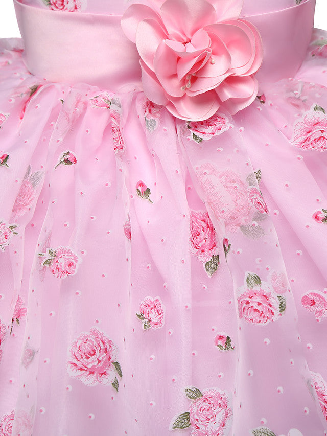 Princess Midi Wedding/Party Satin/Tulle Sleeveless Jewel Neck With Bow(s) Tier Pattern and Print
