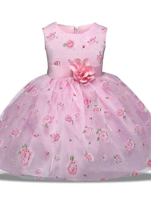 Princess Midi Wedding/Party Satin/Tulle Sleeveless Jewel Neck With Bow(s) Tier Pattern and Print