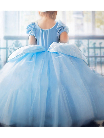 Princess Short Sleeve Flower Girl Dress Cotton With Beading Appliques & Paillette