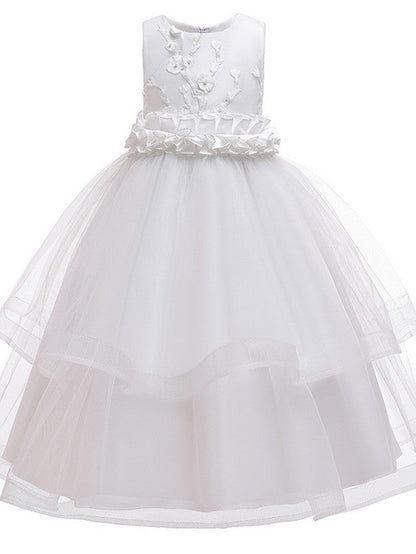 Princess Sleeveless Flower Girl Dress with Bow Appliques and Round Floor Length