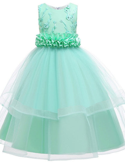 Princess Sleeveless Flower Girl Dress with Bow Appliques and Round Floor Length