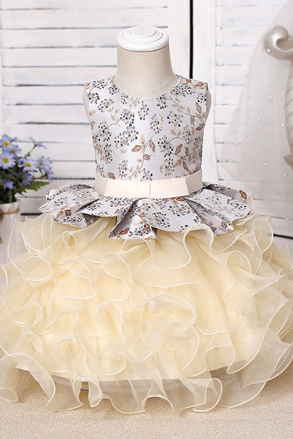 Purple Jewel Sleeveless Floor Length Flower Girl Dress with Ruffles Print