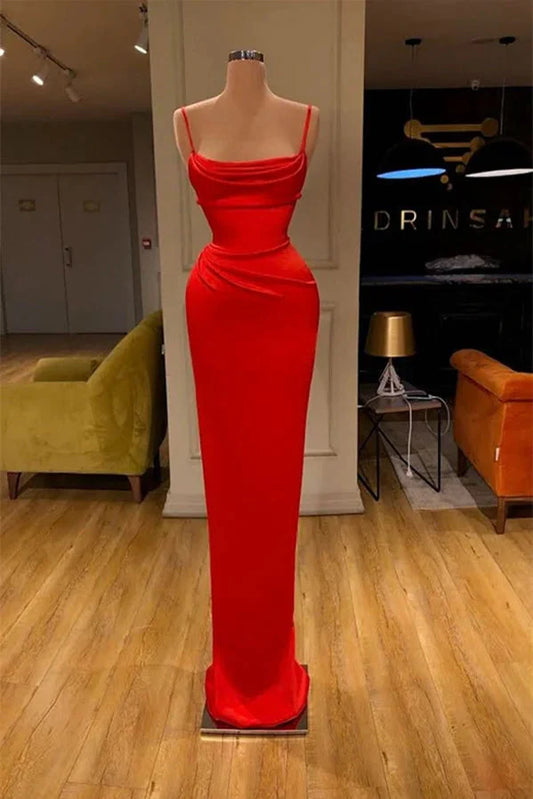 Red Spaghetti-Straps Mermaid Evening Dress Long