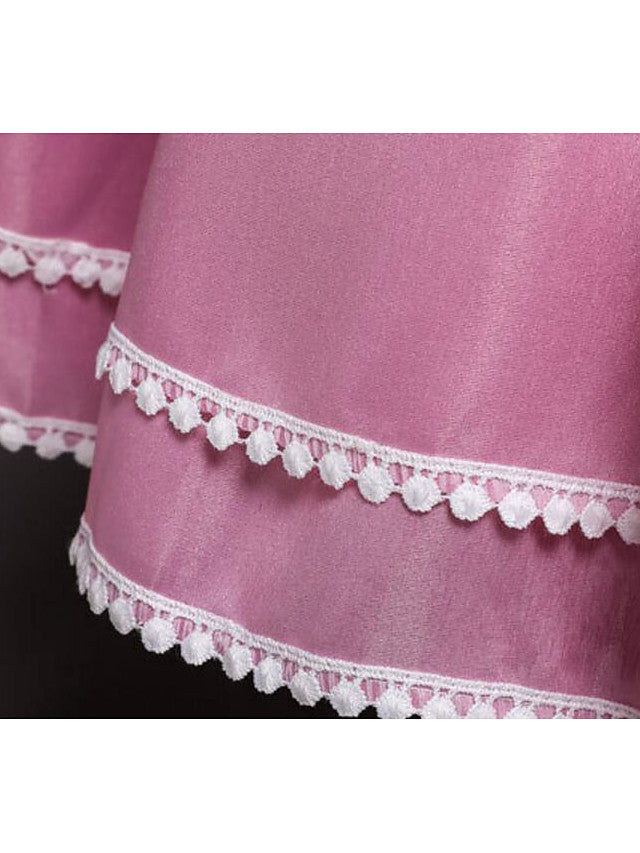 Satin Tulle Asymmetrical Flower Girl Dress with Lace Belt Appliques