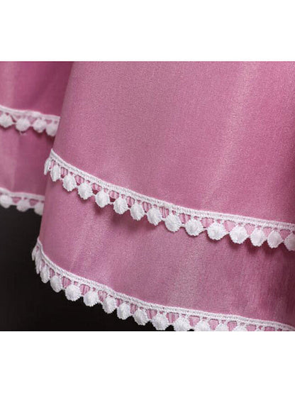 Satin Tulle Asymmetrical Flower Girl Dress with Lace Belt Appliques