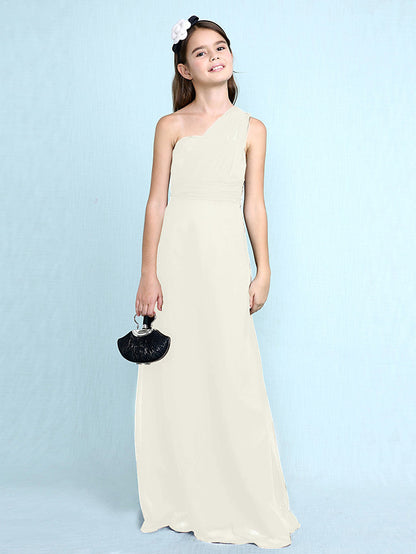 Sheath Column One Shoulder Floor Length Chiffon Flower Girl Dress with Natural Side Draping