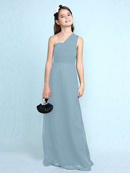 Sheath Column One Shoulder Floor Length Chiffon Flower Girl Dress with Natural Side Draping