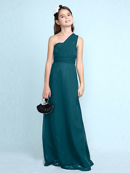 Sheath Column One Shoulder Floor Length Chiffon Flower Girl Dress with Natural Side Draping