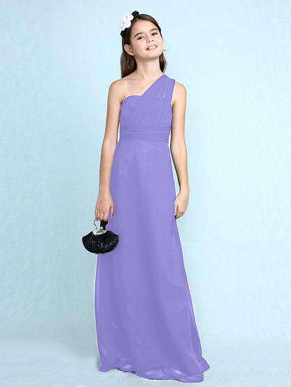 Sheath Column One Shoulder Floor Length Chiffon Flower Girl Dress with Natural Side Draping