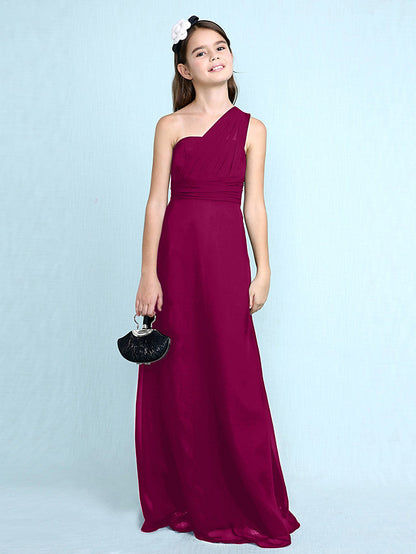 Sheath Column One Shoulder Floor Length Chiffon Flower Girl Dress with Natural Side Draping