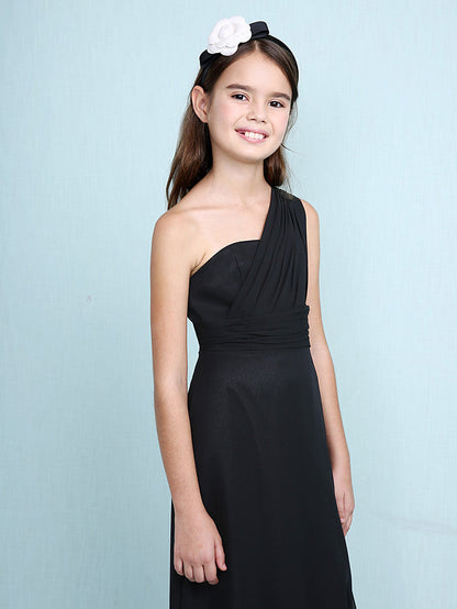 Sheath Column One Shoulder Floor Length Chiffon Flower Girl Dress with Natural Side Draping