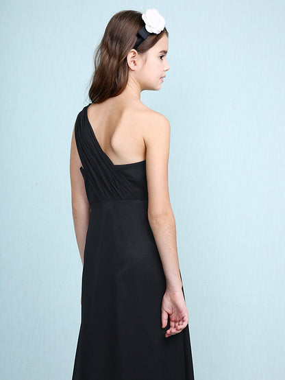 Sheath Column One Shoulder Floor Length Chiffon Flower Girl Dress with Natural Side Draping