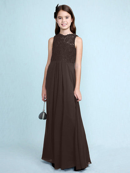 Sheath Column Scoop Neck Floor Length Chiffon & Lace Junior Bridesmaid Dress