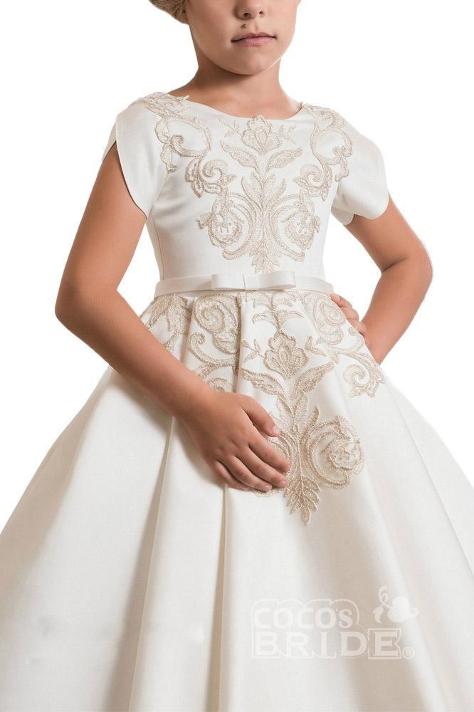 Short Sleeves Ball Gown for Girls | Scoop Neck Flower Dress