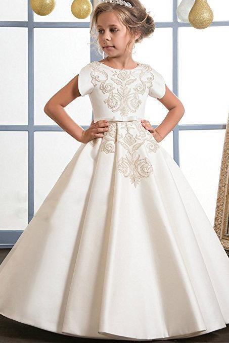 Short Sleeves Ball Gown for Girls | Scoop Neck Flower Dress