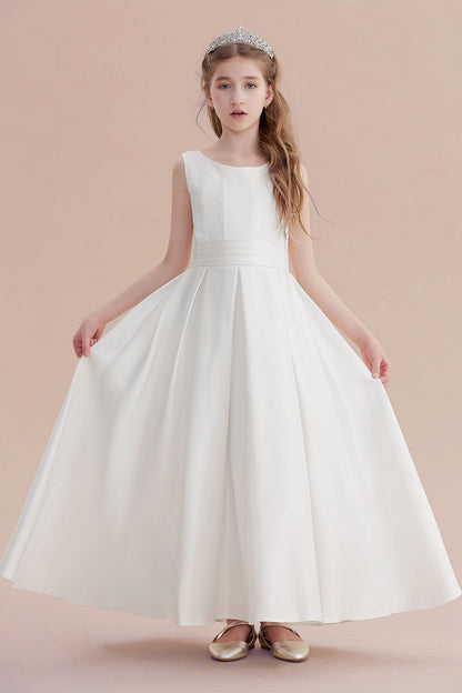 Simple Sleeveless Jewel A-line Flower Girl Dress with Handmade Flowers