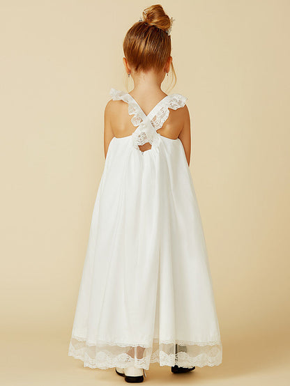 Sleeveless A-Line Flower Girl Dress with Lace and Pleats