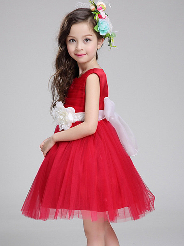 Sleeveless Jewel Neck Knee Length Flower Girl Dress with Color Block Bandage