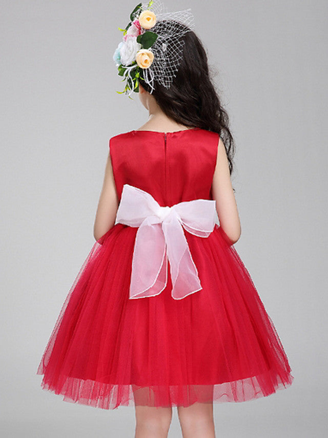 Sleeveless Jewel Neck Knee Length Flower Girl Dress with Color Block Bandage