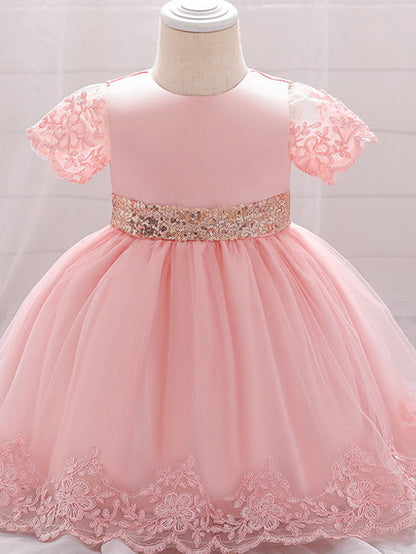Sleeveless Jewel Neck Lace Ball Gown for Weddings and Parties