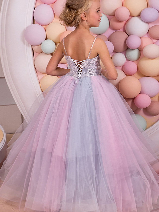 Sleeveless Spaghetti Strap Flower Girl Dress With Appliques for Special Occasions