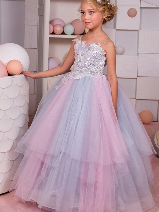 Sleeveless Spaghetti Strap Flower Girl Dress With Appliques for Special Occasions