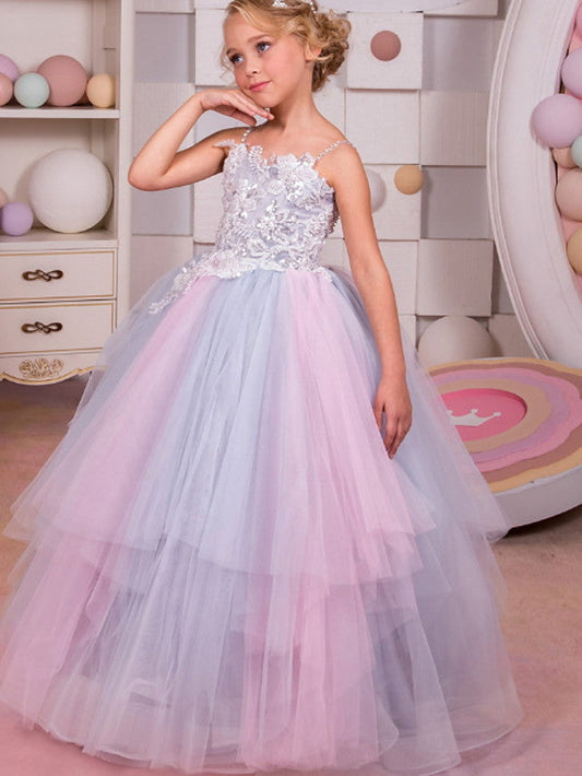 Sleeveless Spaghetti Strap Flower Girl Dress With Appliques for Special Occasions