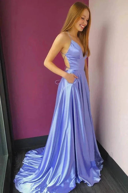 Spaghetti-Straps Split Evening Dress Long V-Neck